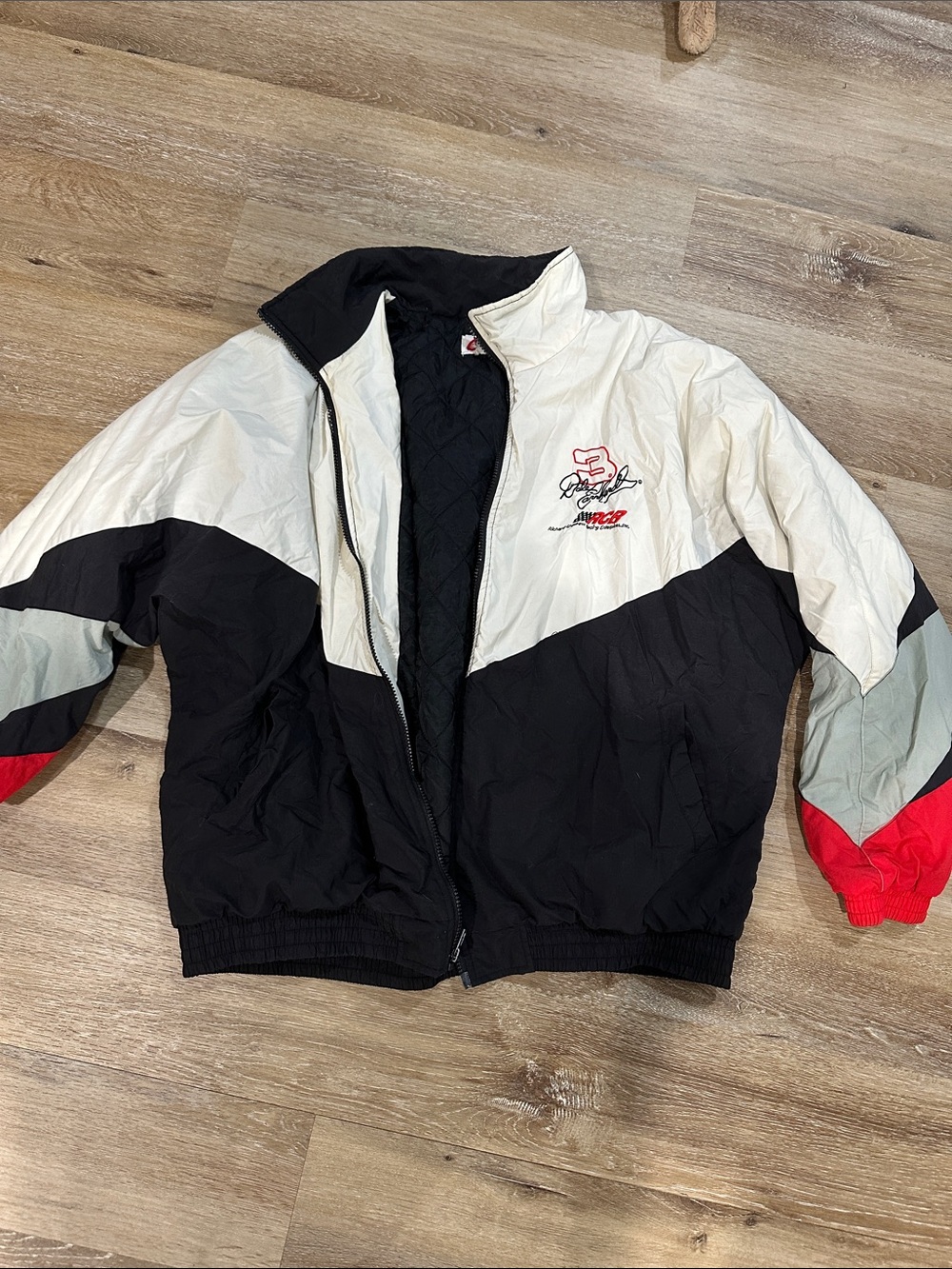 Vintage Racing Colorblock Windbreaker Jacket - Black, White, Red